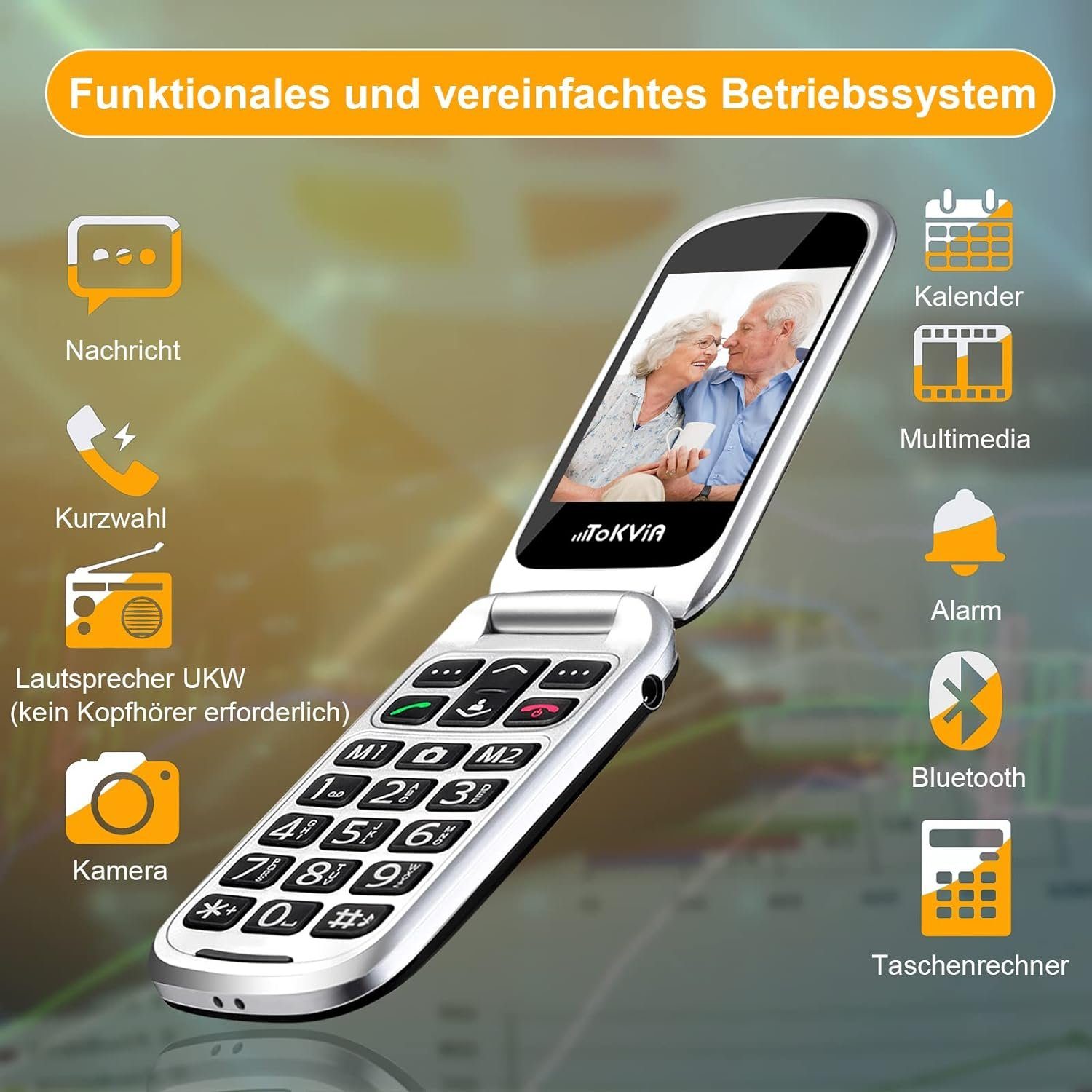 TOKVIA Seniorenhandy mit großen Tasten, für Senioren ohne vertrag 2,4-Zoll Seniorenhandy (64 GB Speicherplatz)