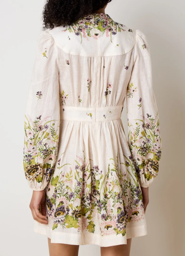 Rochie scurtă de in Zimmermann Halliday cu imprimeu floral