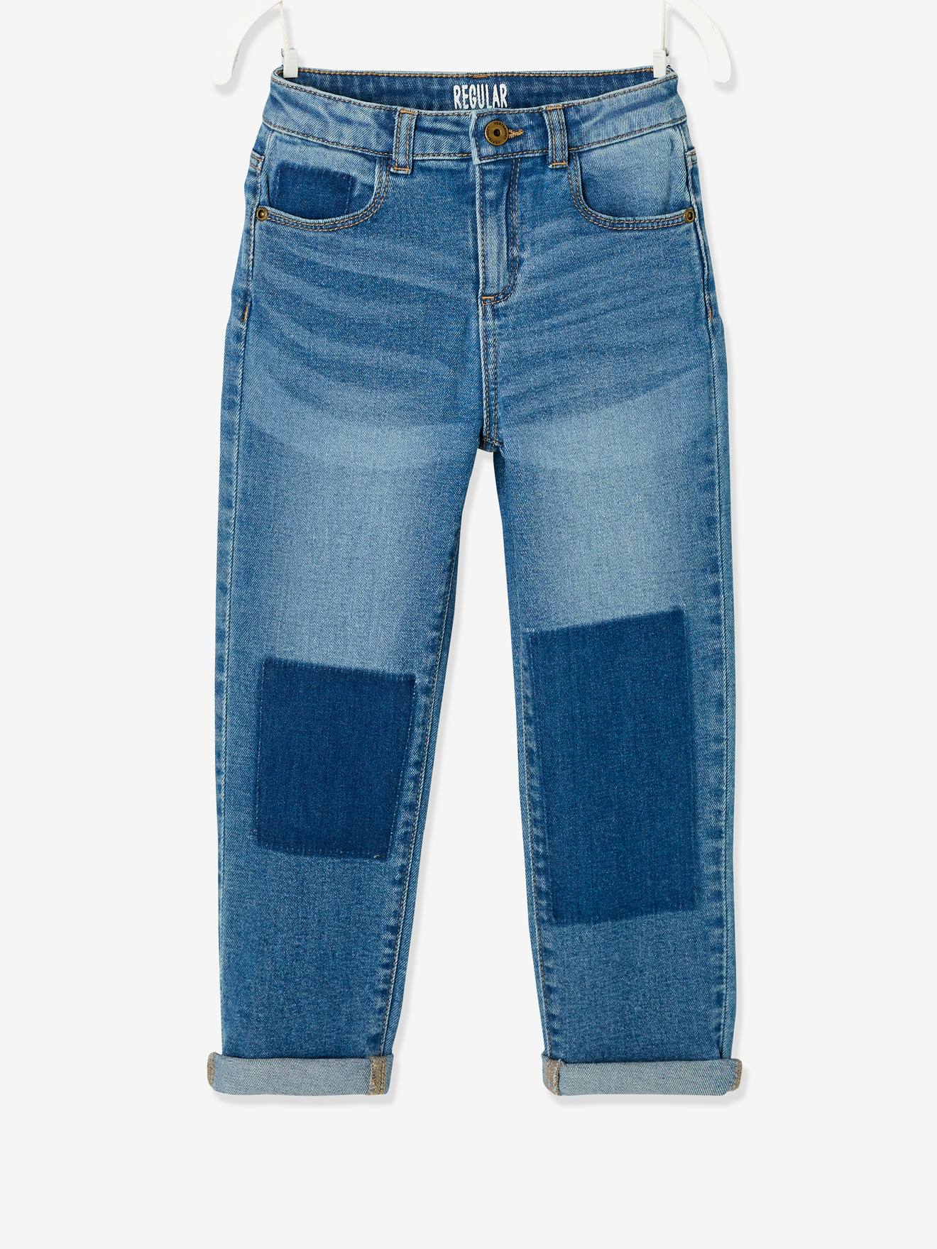 Jean droit effet patchs fille stone