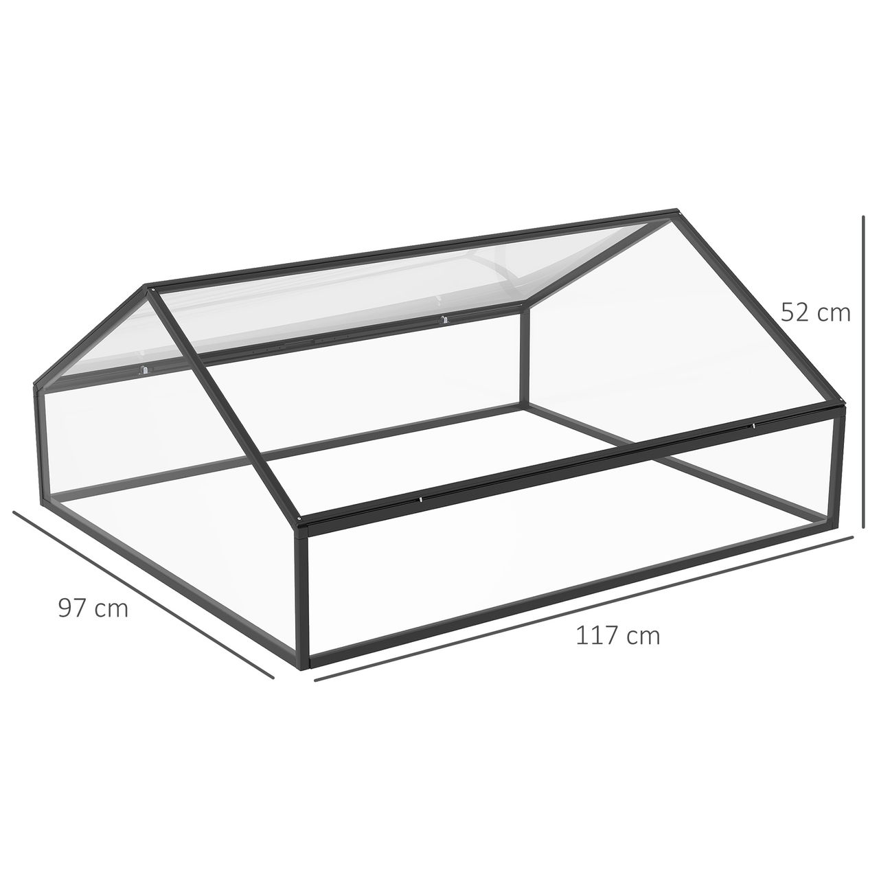 Outsunny Frühbeet Alu Treibhaus Gewächshaus Frühbeetkasten Pflanzenbeet mit Abdeckung Polystyrolplatte wetterfest Schwarz Transparent 117 x 97 x 52 cm