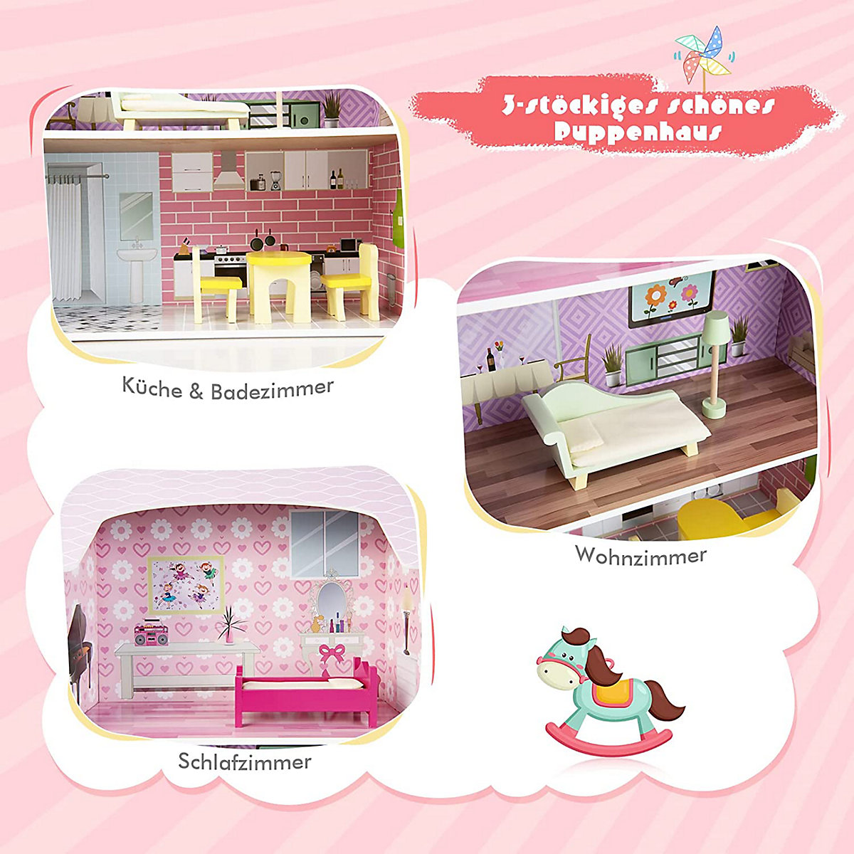 2 in 1 Puppenhaus Spielküche doppelseitig