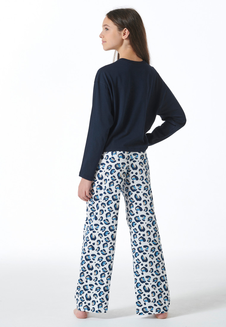 Schlafanzug lang Leoparden-Muster blau - Nightwear