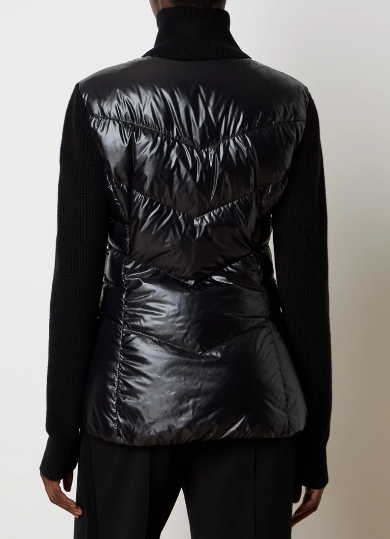 Moncler-trikoovillainen ribbineuletakki, jossa tikattu etu- ja takaosa