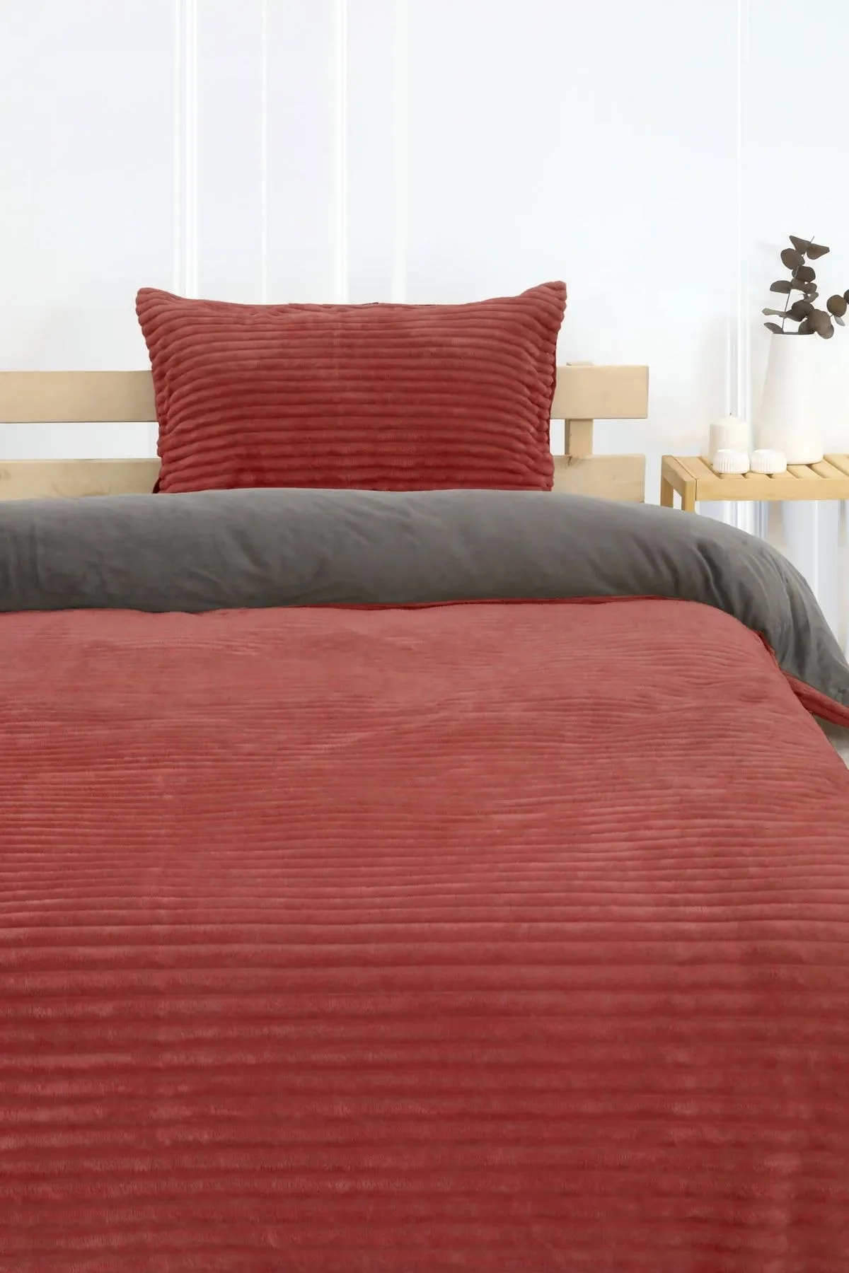 FAVORA  Merinos Cord-Plüsch-Einzelbettbezug-Set – Fliese