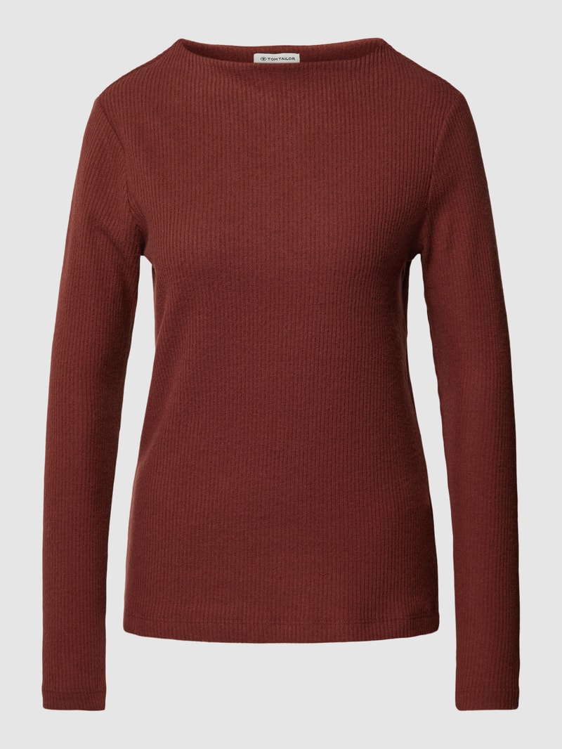 Longsleeve in Ripp-Optik in mittelbraun