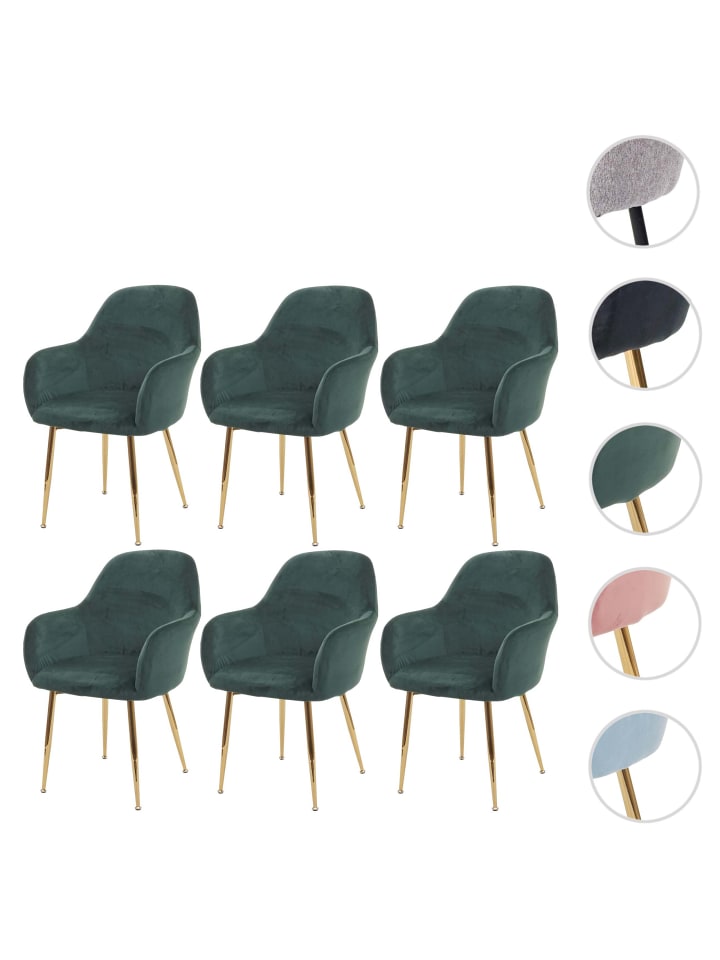 MCW 6er-Set Retro Esszimmerstuhl F18, Samt grün, goldene Beine günstig kaufen onesize