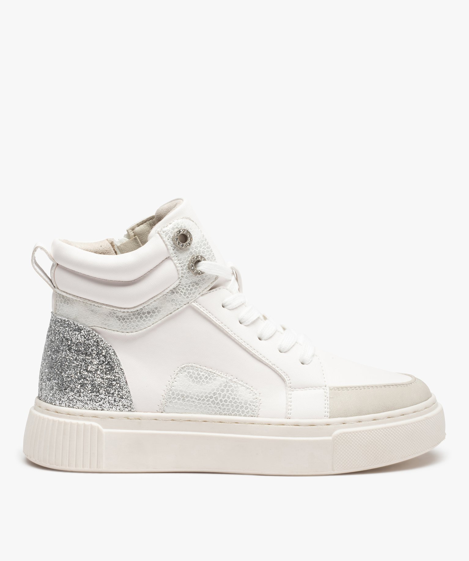 Baskets femme mid-cut à détails brillants fermeture zip blanc | GEMO