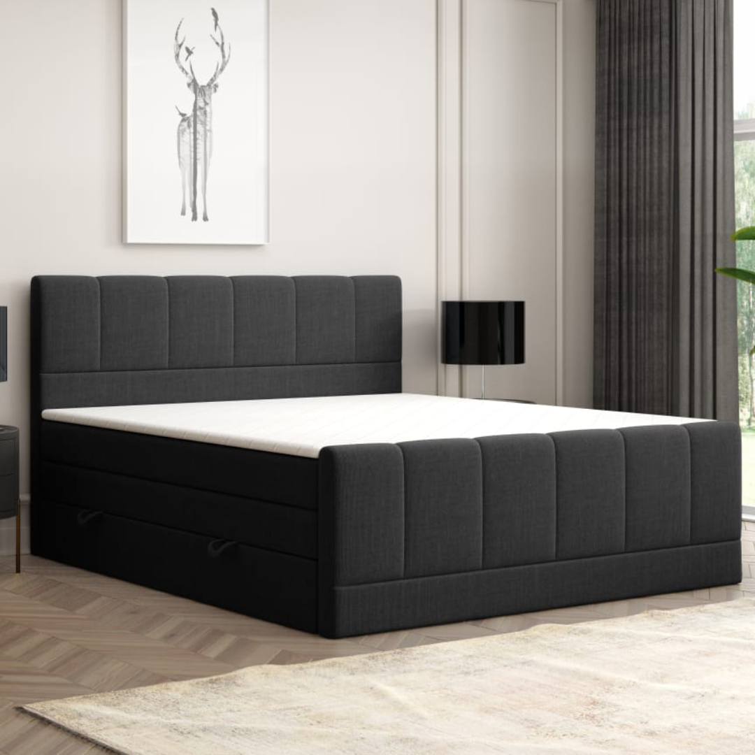Möbel Punkt Boxspringbett LONDON mit Bettkasten 180 x 200 cm Webstoff Schwarz Bett Bettkasten Taschenfederkern Hotelbett