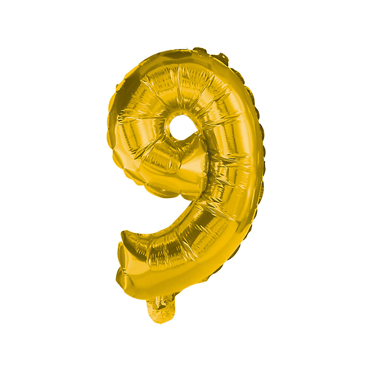 Folienballon Zahl 9 gold, 10 cm, inkl. Pustehalm