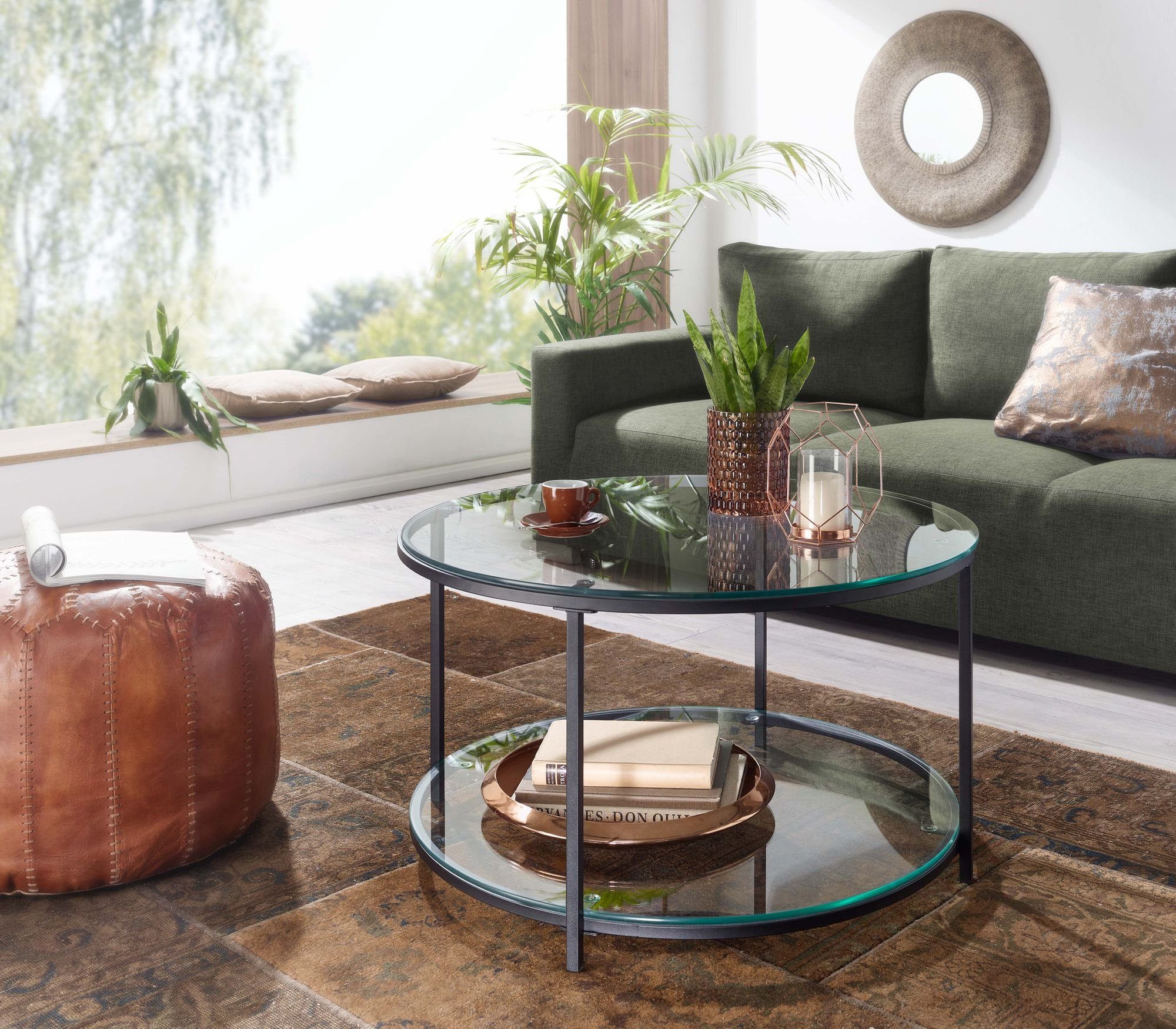 FINEBUY Couchtisch FB78983 (80x80x45 cm Glas Sofatisch Rund Transparent), Wohnzimmertisch Kaffeetisch mit Metall-Gestell