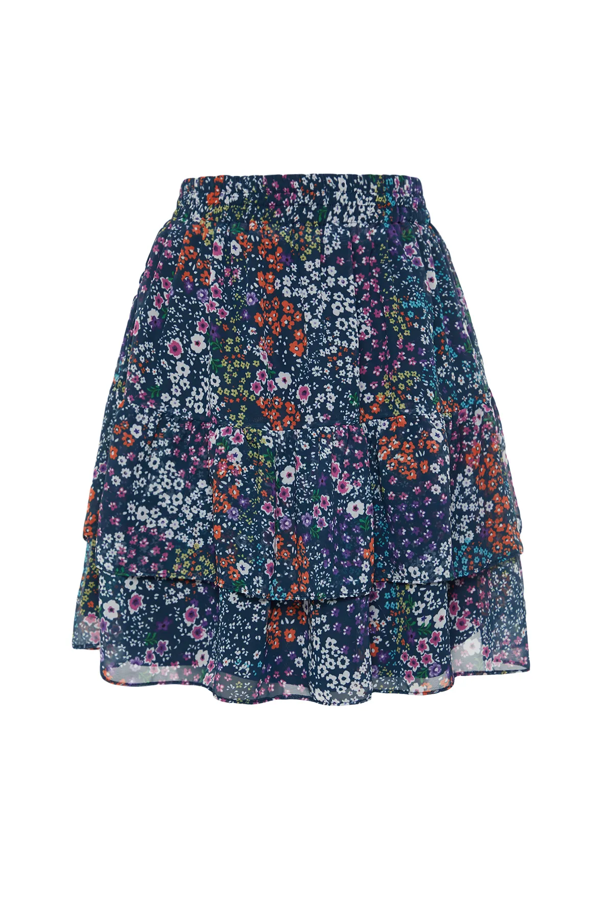 Trendyol Collection  Marineblauer gefütterter Volant-Chiffon-Minirock mit Blumenmuster TWOAW21ET0410