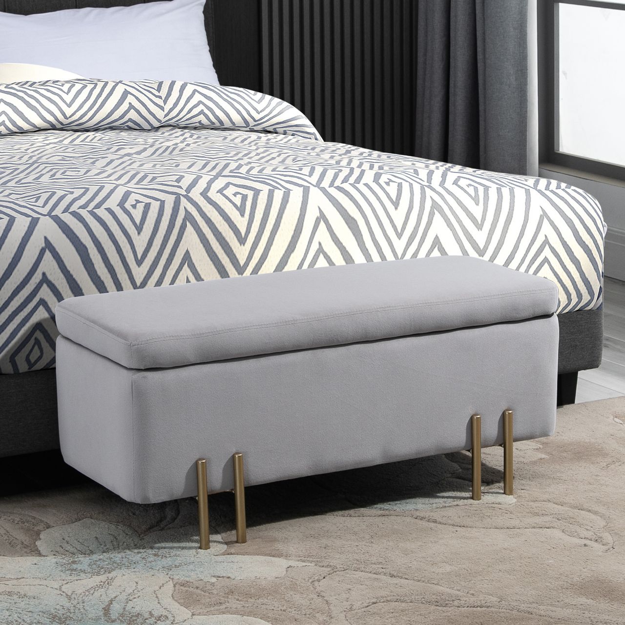 HOMCOM Sitzbank, Polsterbank mit Stauraum, Truhenbank, Stoff, Metall, Schaumstoff, Hellgrau, 100 x 40 x 42 cm