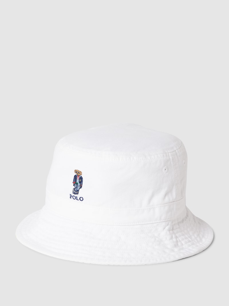 Bucket Hat mit Label-Stitching  Modell 'BEAR' in weiß