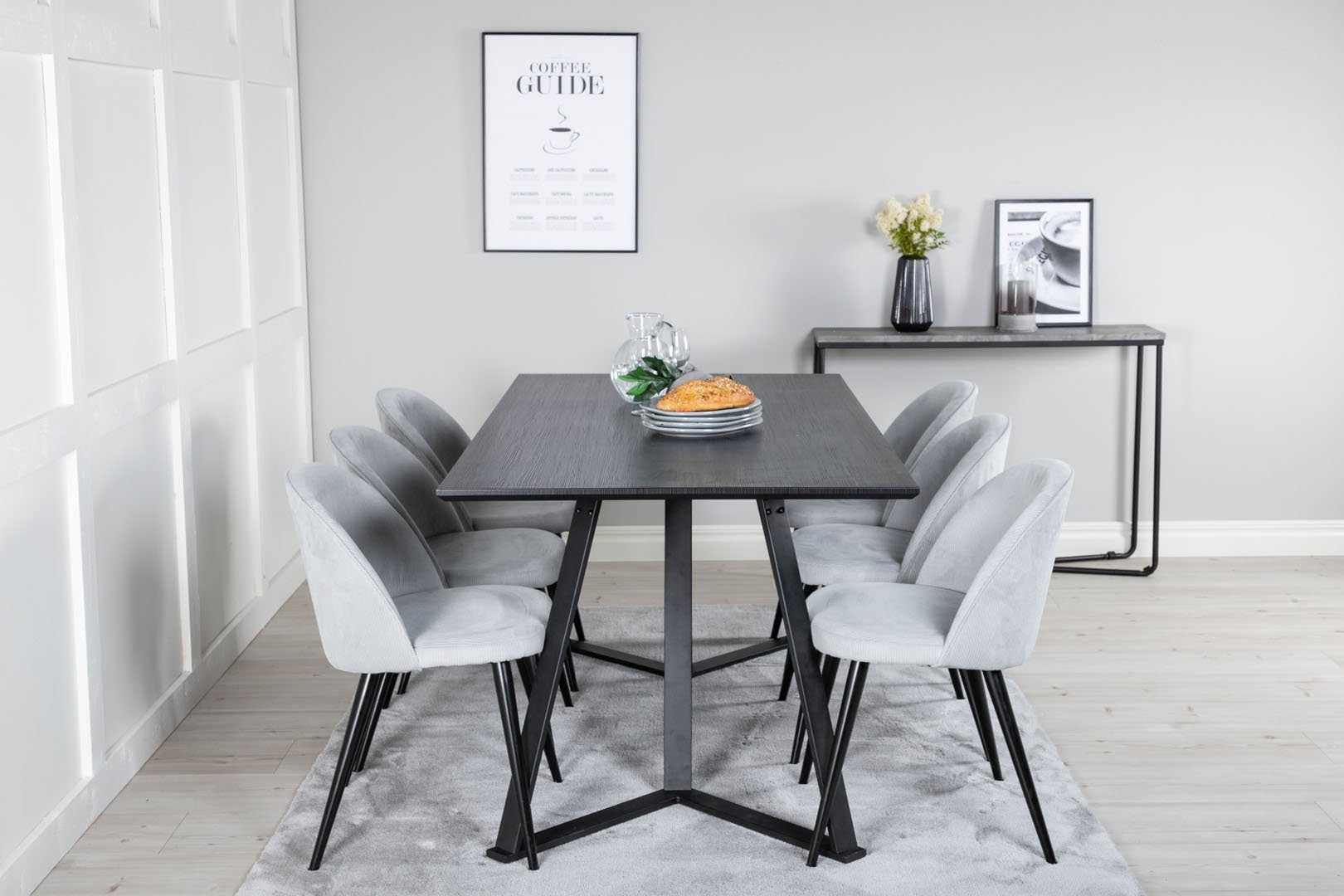 ebuy24 Essgruppe MarinaBLBL Essgruppe Esstisch schwarz und 6 Velvet, (7-tlg)