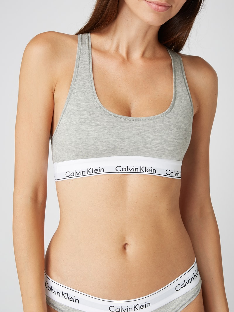 Bustier mit Logo-Bund in hellgrau meliert