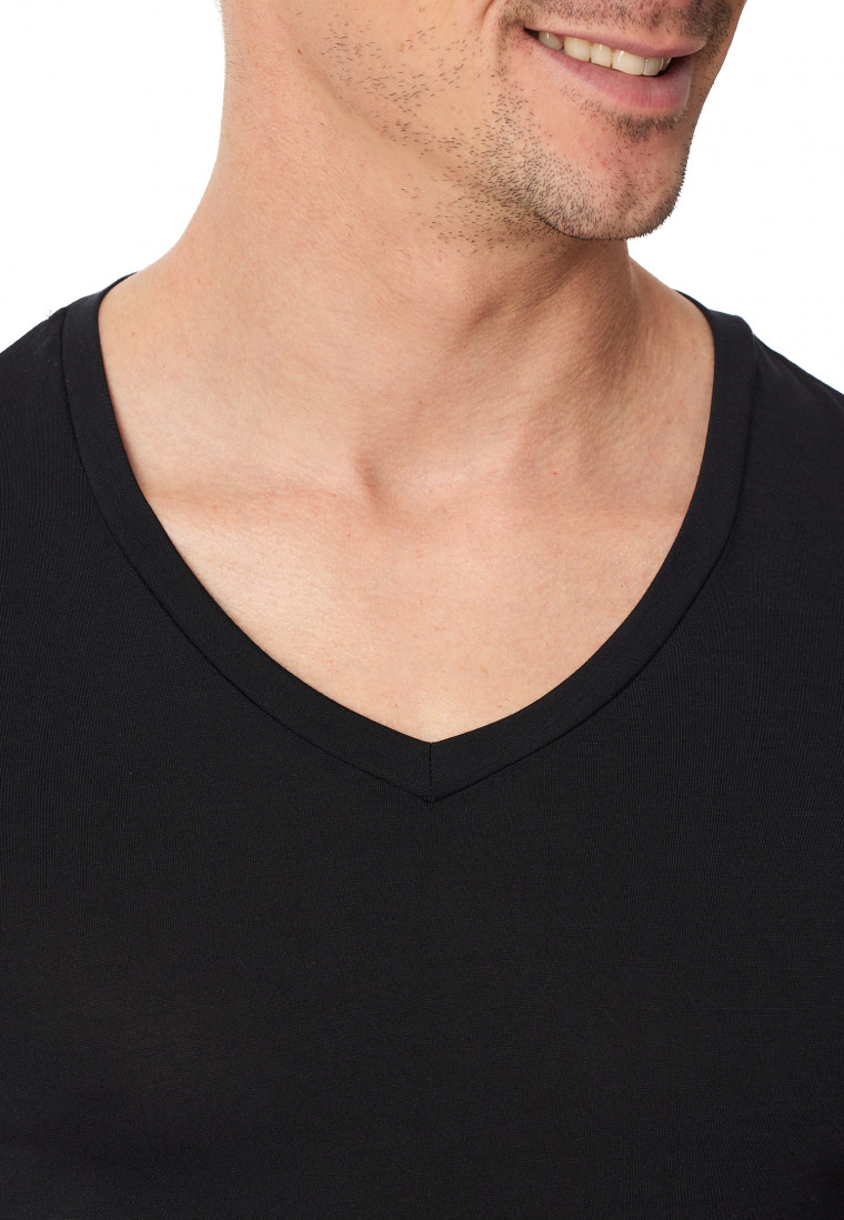 Shirt kurzarm V-Ausschnitt schwarz - Premium Modal