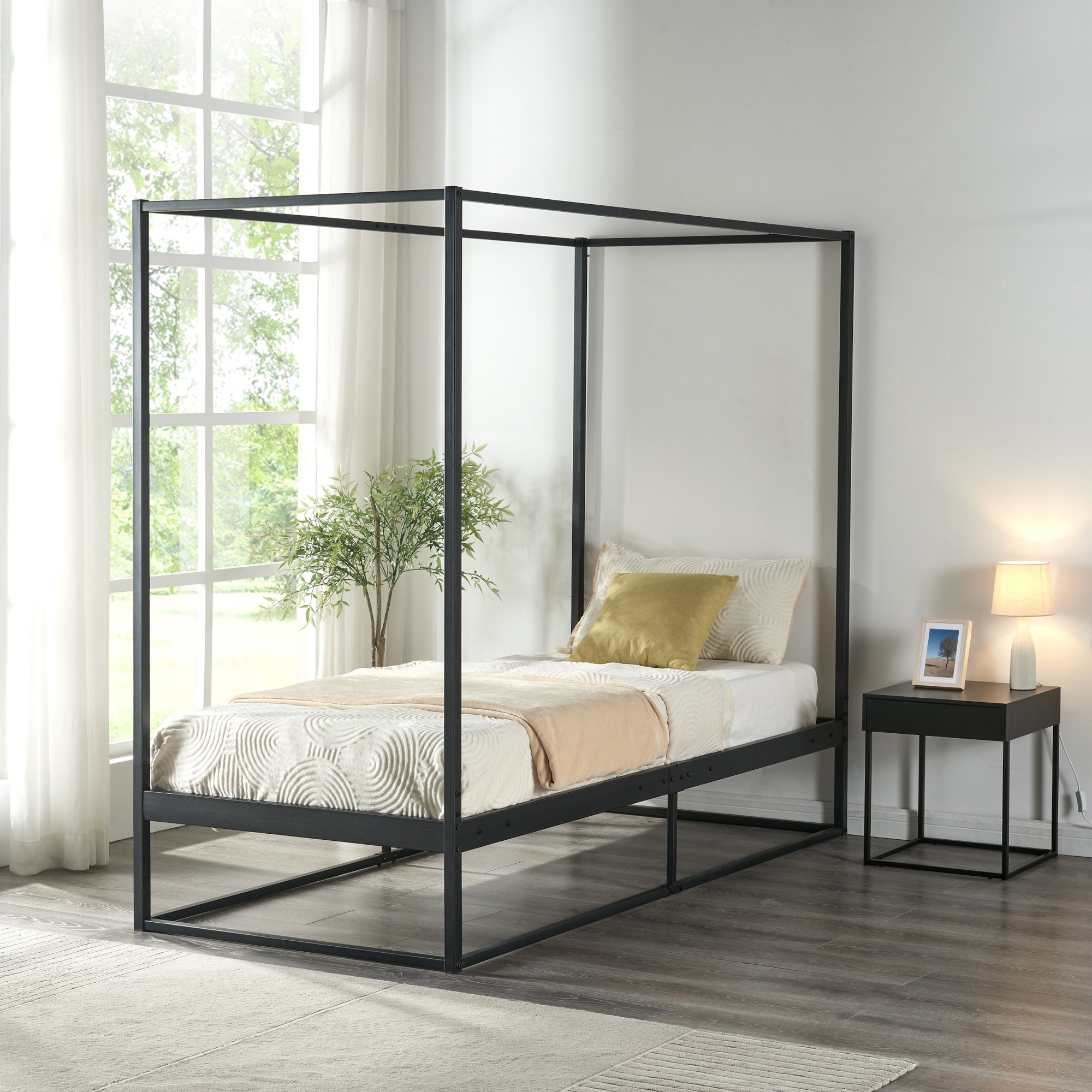 en.casa Himmelbett, Kristianstad mit Lattenrost Metall Schwarz 90 x 200 cm
