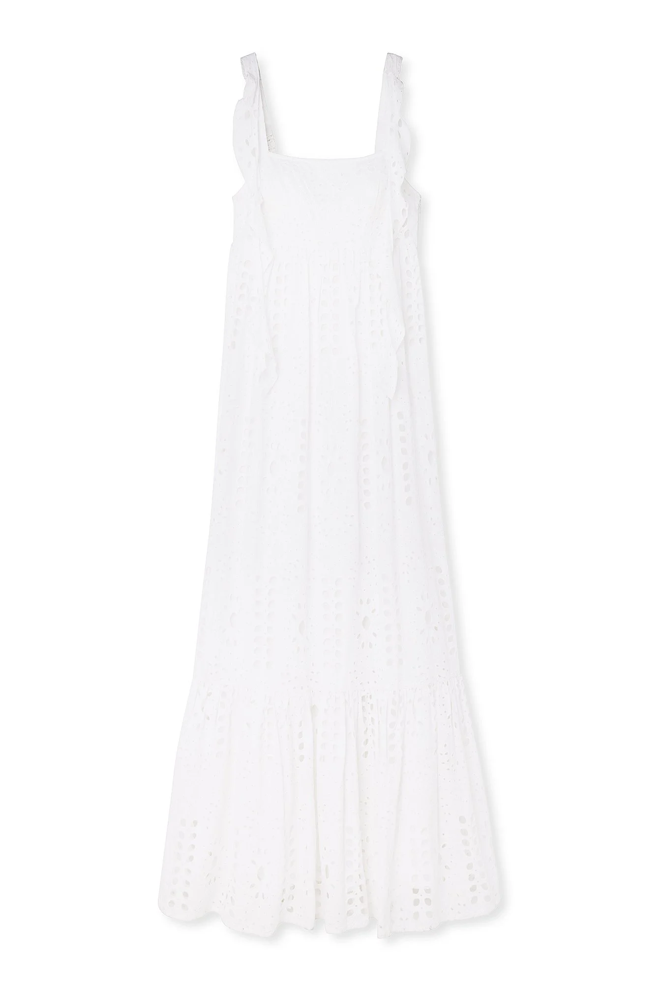 Maxikleid mit Anglaise-Stickerei und Rüschen an den Schultern