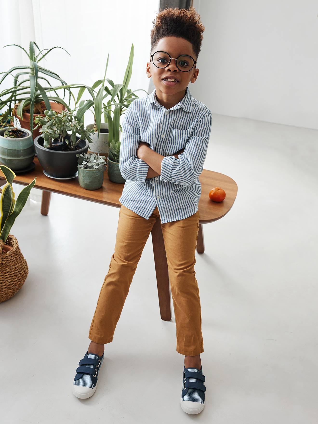 Vertbaudet Kinder Stoff-Sneakers mit Klett - senfgelb