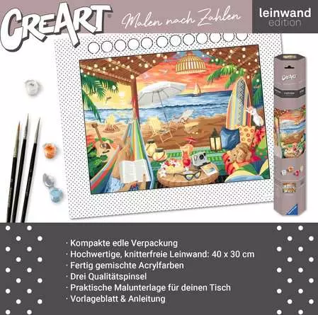 CreArt Leinwand Gemütliche Strandhütte - Malen nach Zahlen für Erwachsene