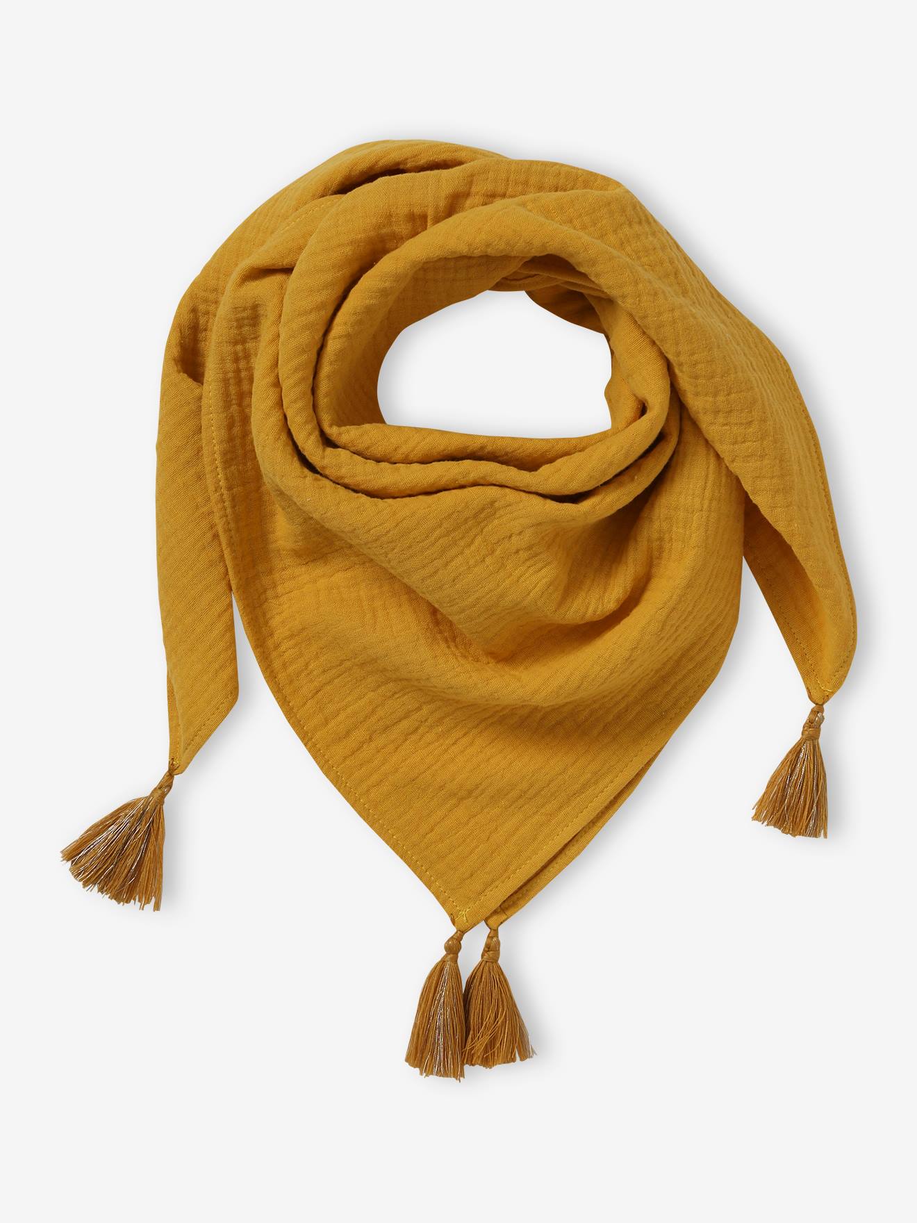 Foulard uni personnalisable à pompons fille ocre