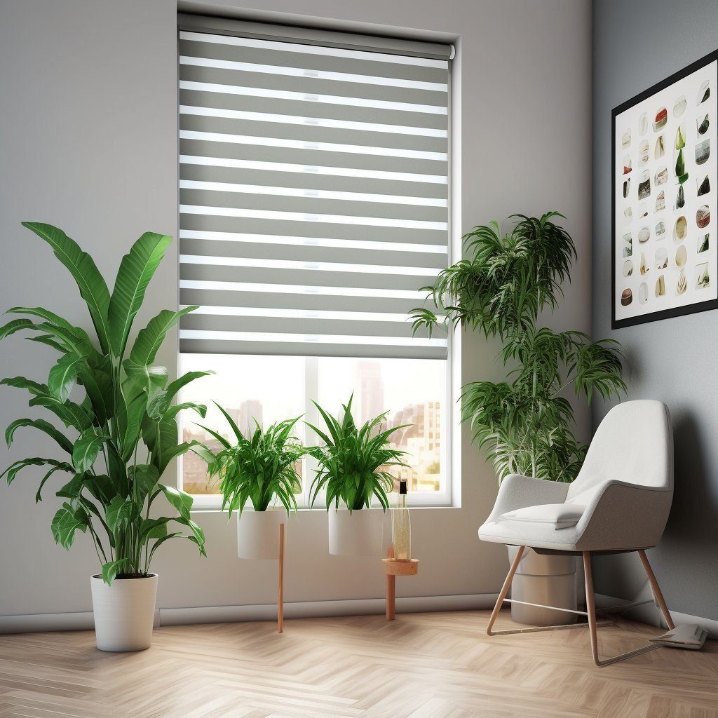 Doppelrollo Zebra-Jalousien Doppelrollo Klemmfix ohne Bohren Fenster Rollo Grau, Gotagee, Klemmfix