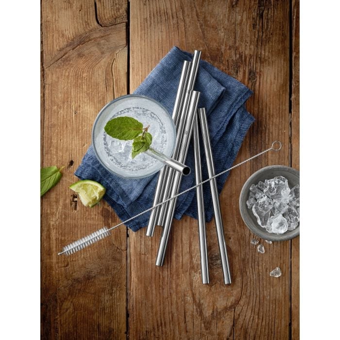 Baric Trinkhalm-Set Cromargan®, 18 cm, 6-teilig plus mit ReinigungsbÜrste