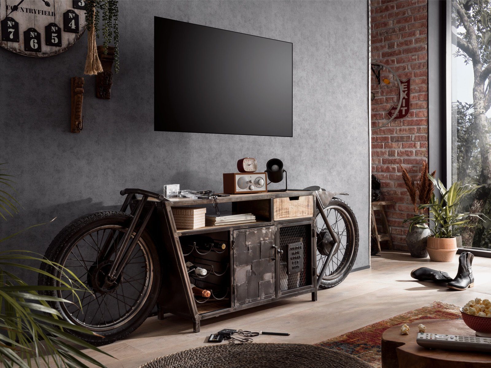 massivum Bartisch Motorrad Bike Harlow TV-Sideboard Konsole Hausbar TV-Bank