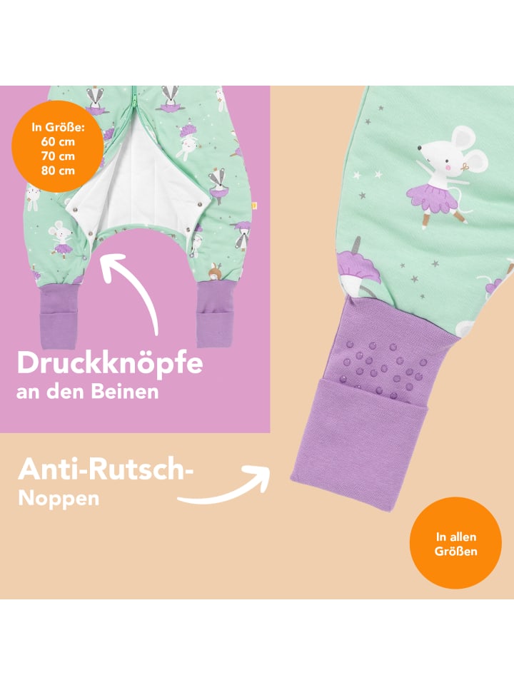 Schlummersack Schlafsack mit Füßen, umklappbaren Bündchen und Ärmeln, 1.0 TOG in Mint-Lila günstig kaufen
