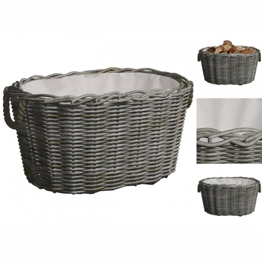 vidaXL Kaminholzregal Holzkorb mit Tragegriffen 60x40x28 cm Grau Weide, BxTxH:60x40x28 cm
