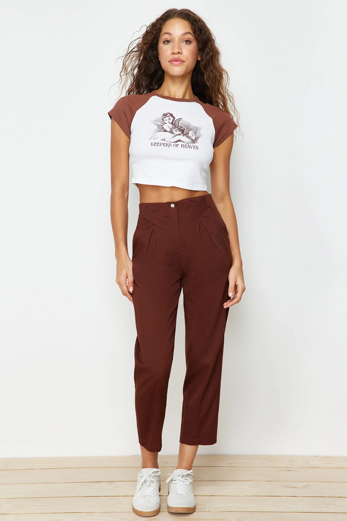 Trendyol Collection  Braune, gewebte Hose mit Karottenmuster und detaillierten Streifen aus Baumwolle TWOAW22PL0342