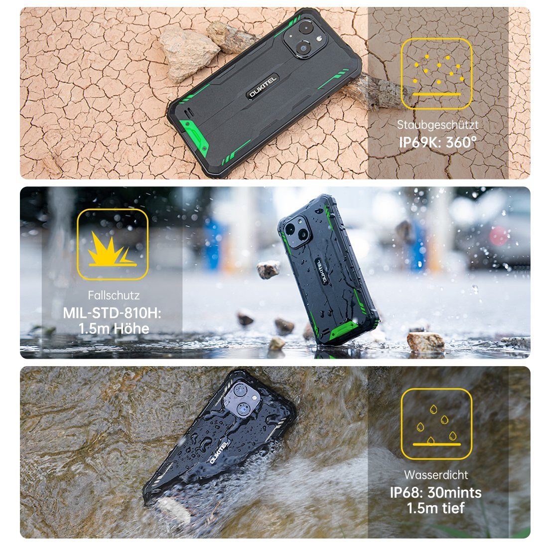 OUKITEL WP 20 pro, [Außentelefon], 6300 mAh, 4GB RAM+64GB ROM Smartphone (5,93 Zoll, 64 GB Speicherplatz, 20 MP MP Kamera, wasserdicht, staubdicht, sturzsicher, 20MP Samsung Hauptkamera)