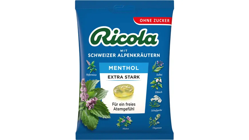 Ricola Bonbons Menthol Extra Stark ohne Zucker 75 g