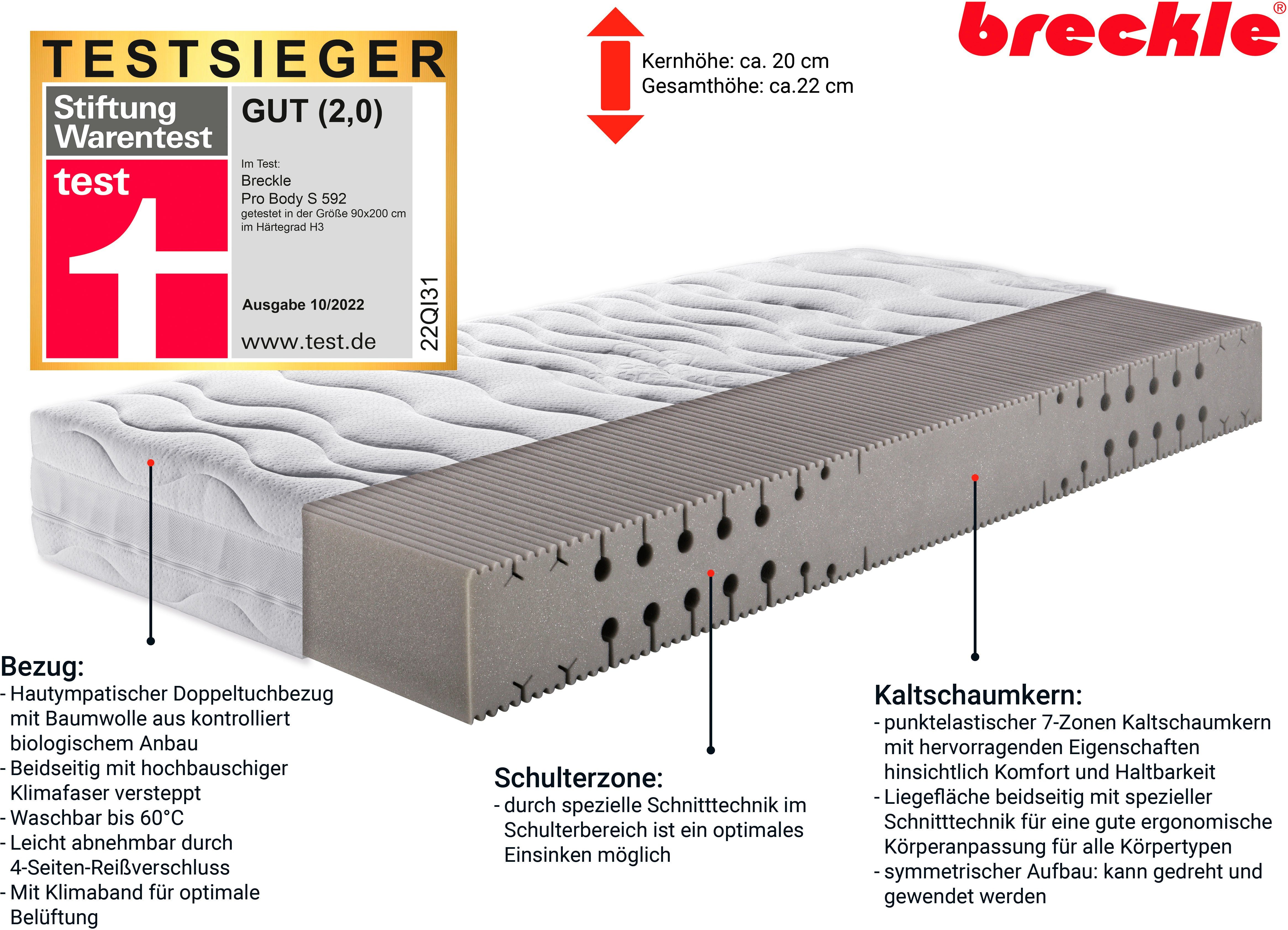 Kaltschaummatratze Pro Body S 592, Breckle, 22 cm hoch, Matratze mit abnehmbaren Bezug, verschiedene Größen erhältlich