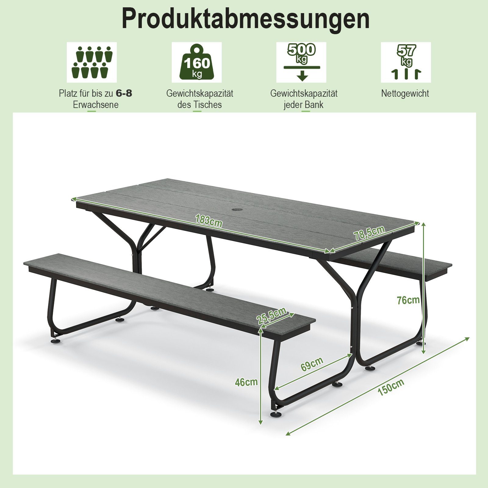 COSTWAY Bierzeltgarnitur 1 Biertisch & 2 Bänke, (3-tlg), mit 183 x 78,5 cm Tischplatte