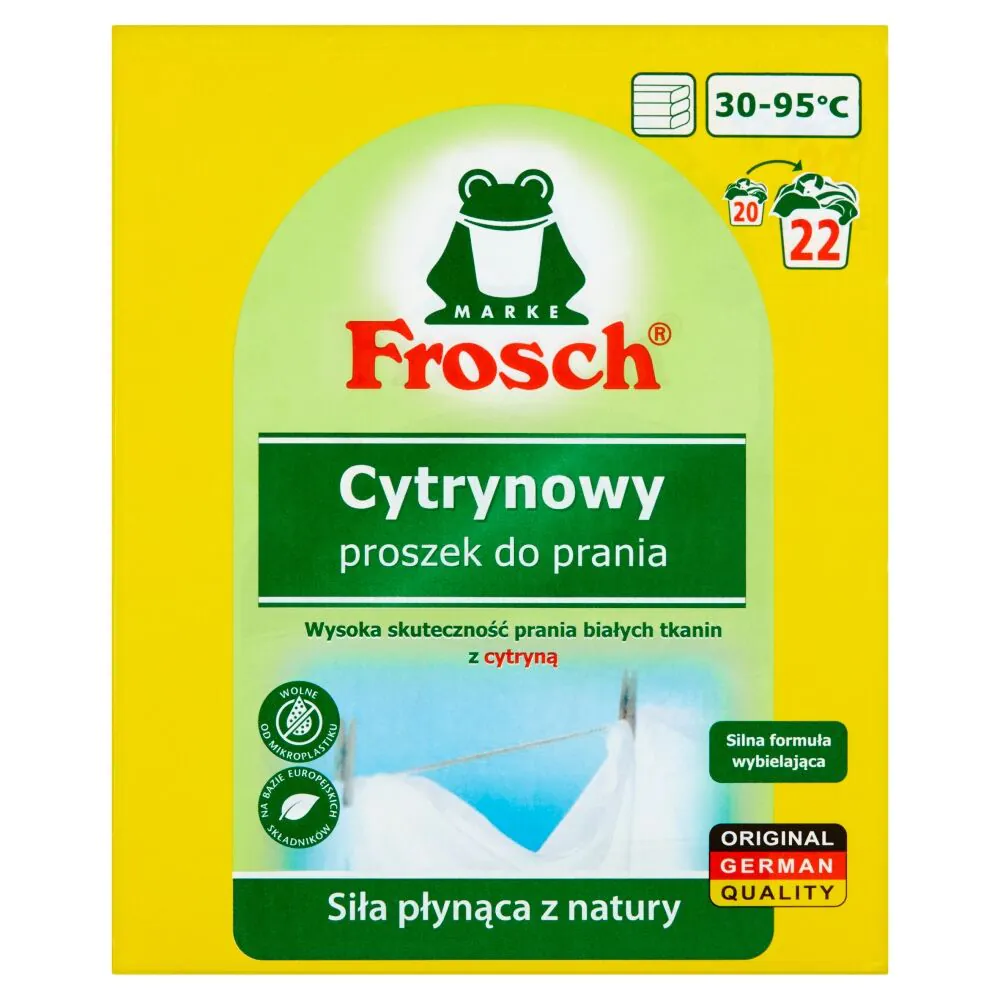 „Frosch“ citrinų skonio skalbimo milteliai baltiems audiniams