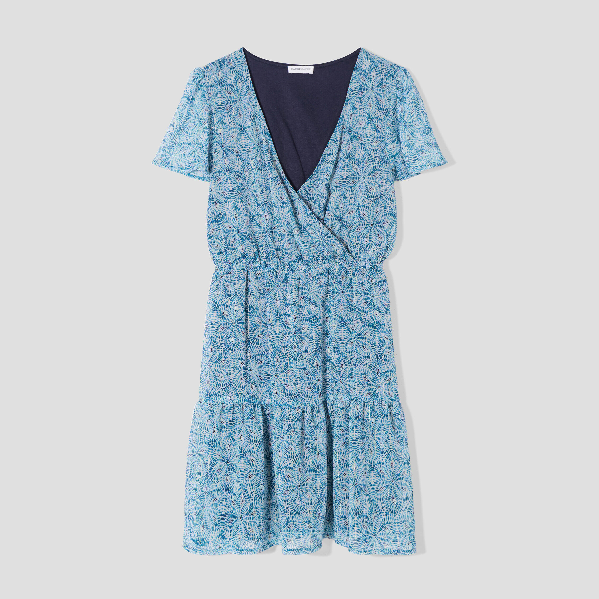 Robe évasée col cache-coeur bleu femme | Cache Cache