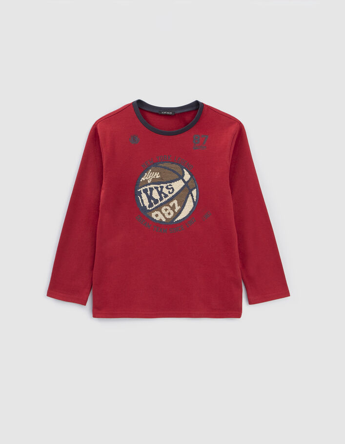 T-shirt bordeaux ballon sequins réversibles garçon