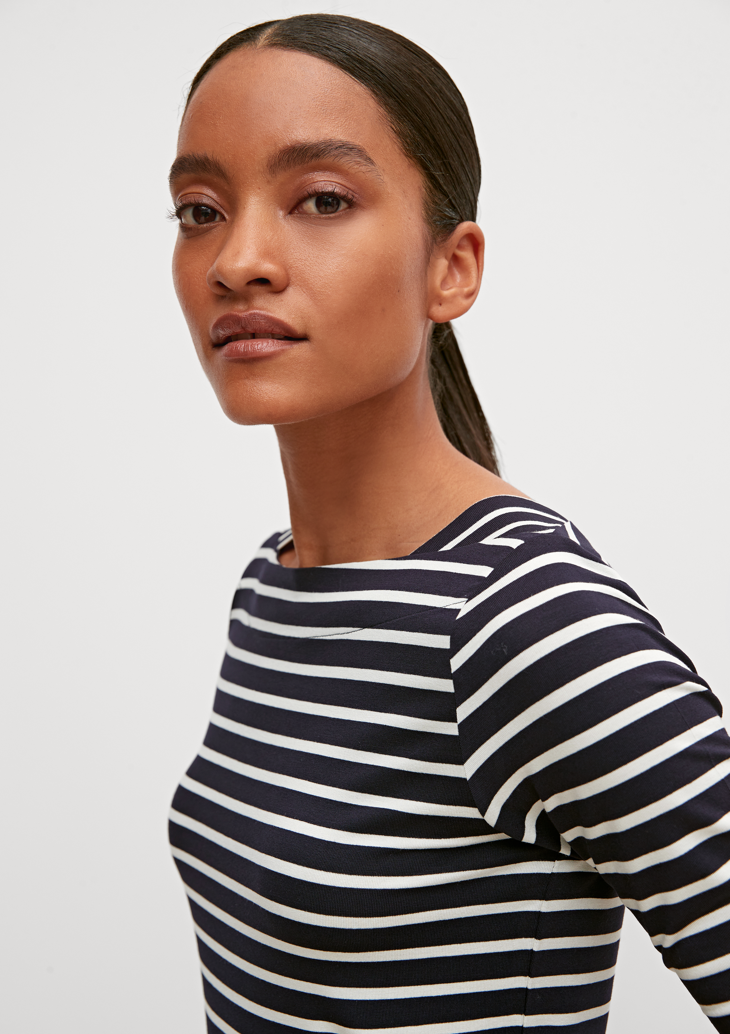Streifenshirt mit halben Ärmeln - navy