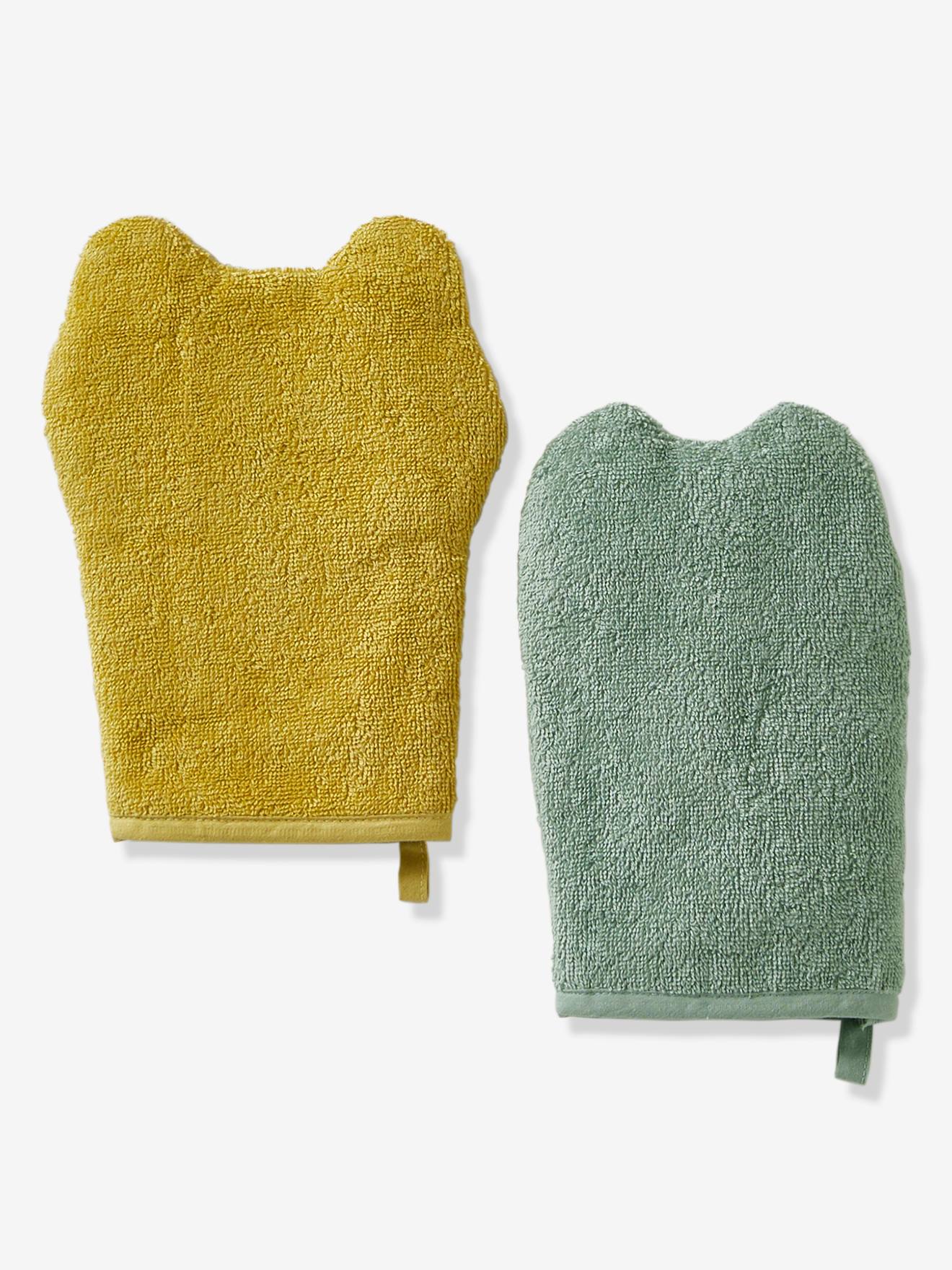 Vertbaudet 2er-Set Baby Waschhandschuhe OZEAN Oeko Tex - salbeigrün