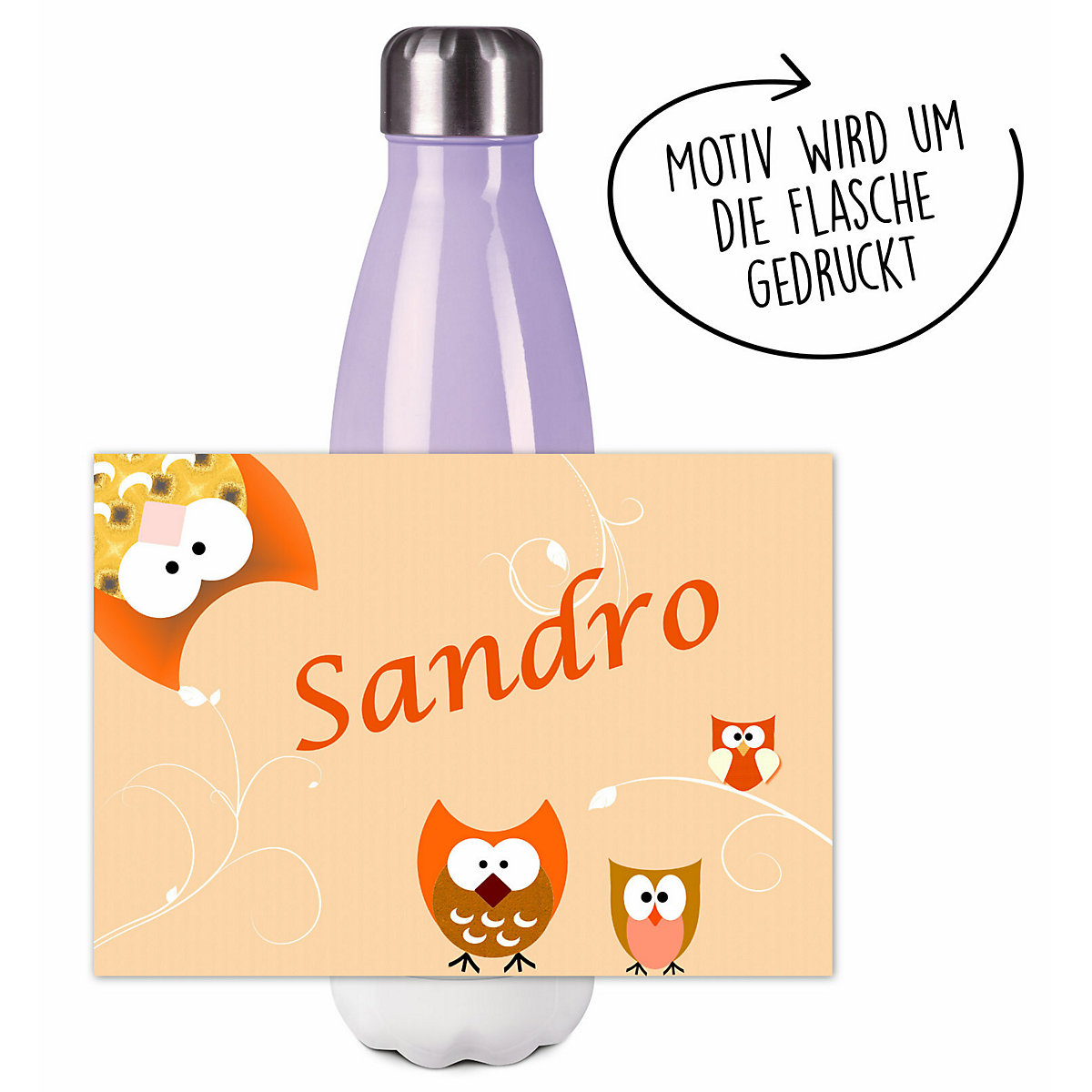 Edelstahl Kinder Thermoflasche / Trinkflasche bunt Eule Farbe orange Spülmaschinenfest, Auslaufsicher, Bruchfest, Doppelwandig, Für Heißgetränke geeignet, Mit Deckel, Isoliert