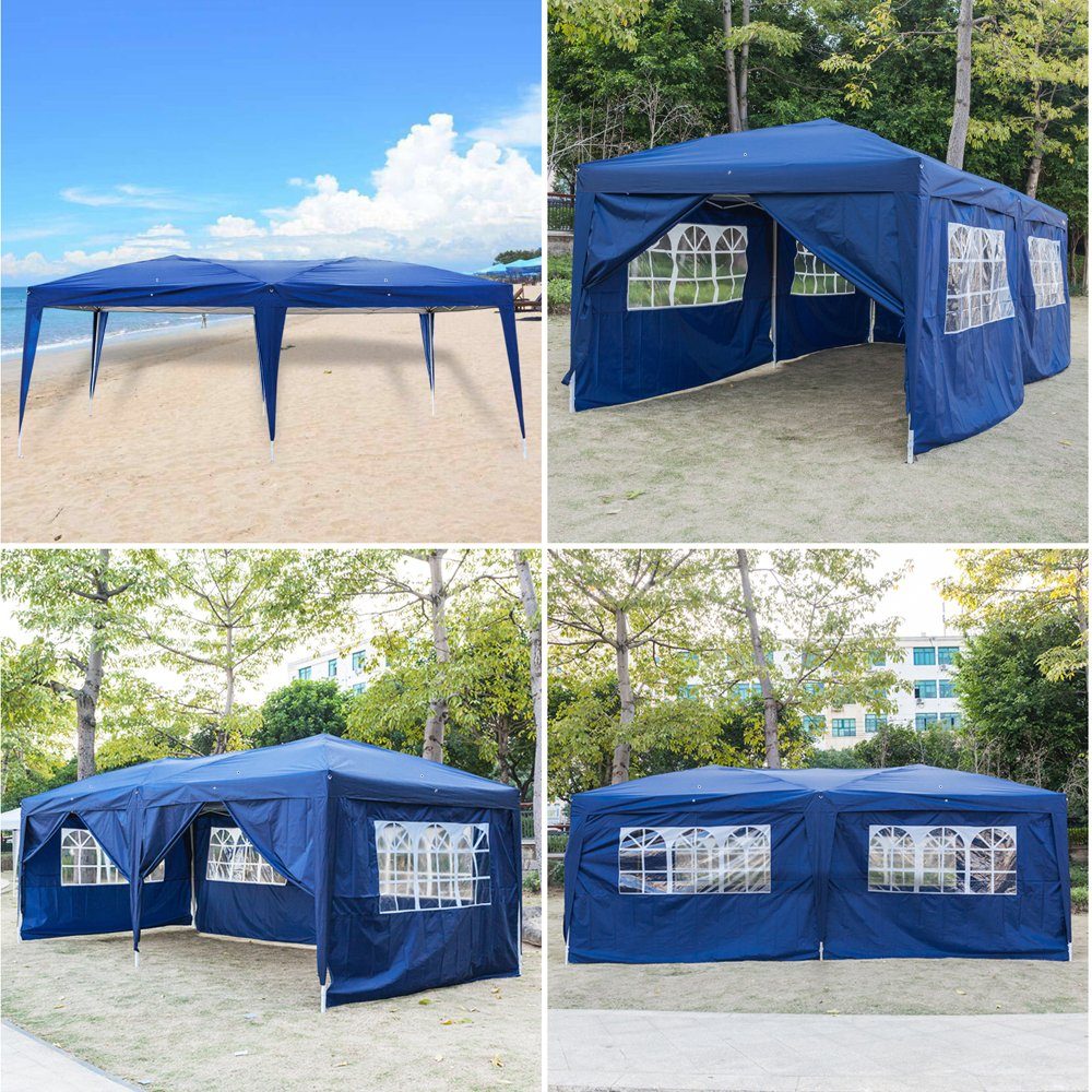 FCH Faltpavillon, Wasserdicht Pavillon Gartenzelt, 3 x 6 m mit 6 Seitenteilen, Blau