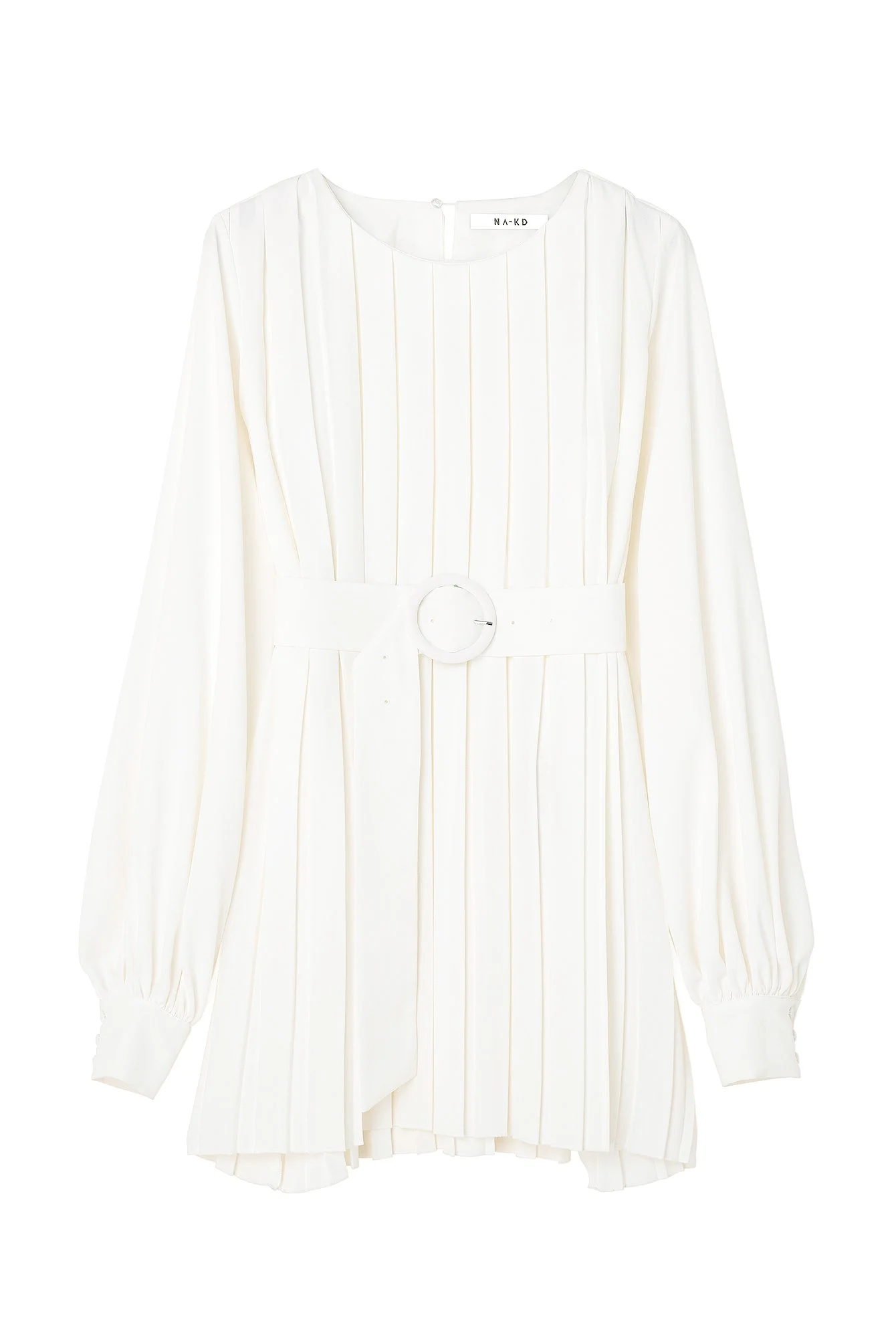 Pleated Woven Balloon Sleeve Mini Dress