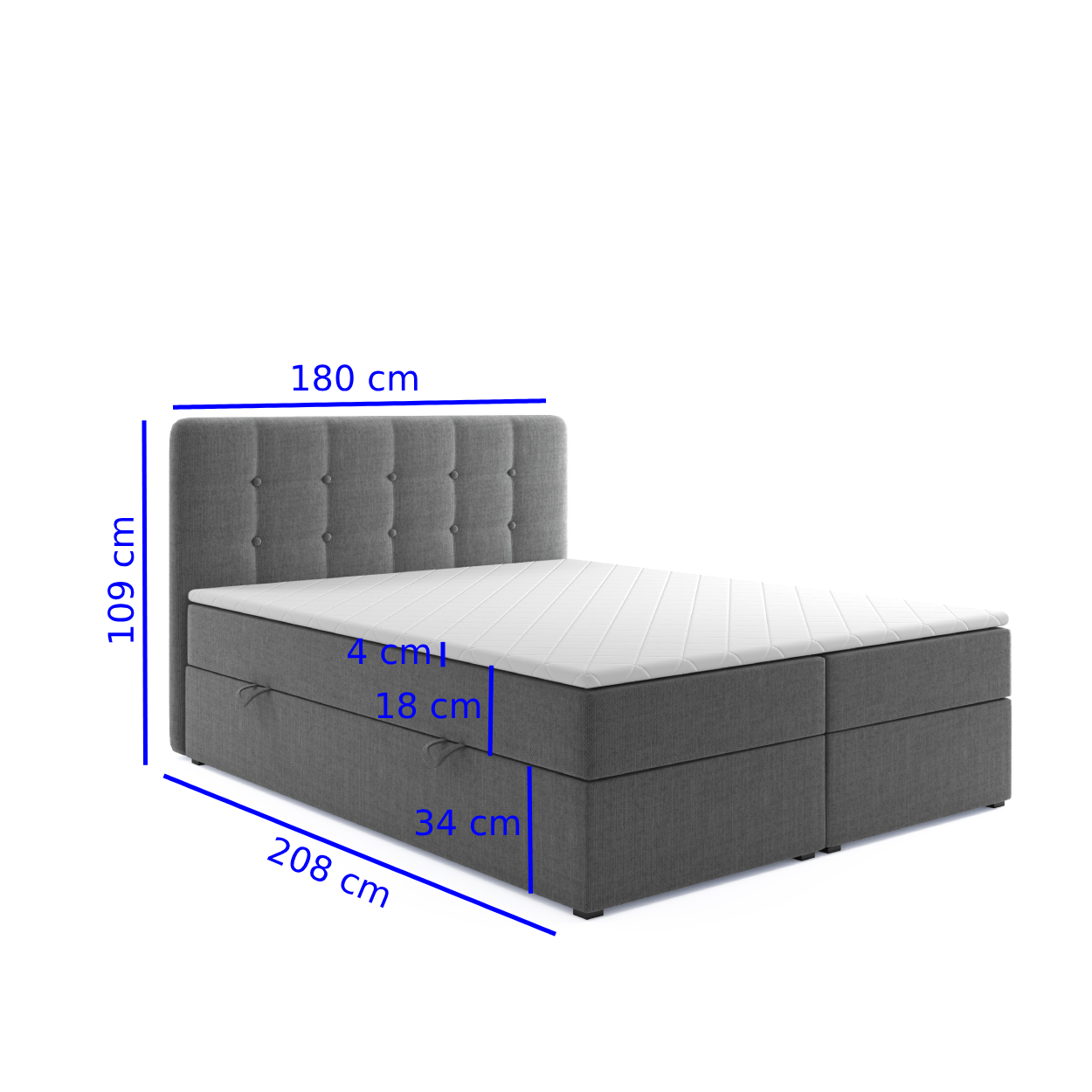 Möbel Punkt Boxspringbett PRAG Chesterfield mit Bettkasten 180 x 200 cm Webstoff Grau Anthrazit