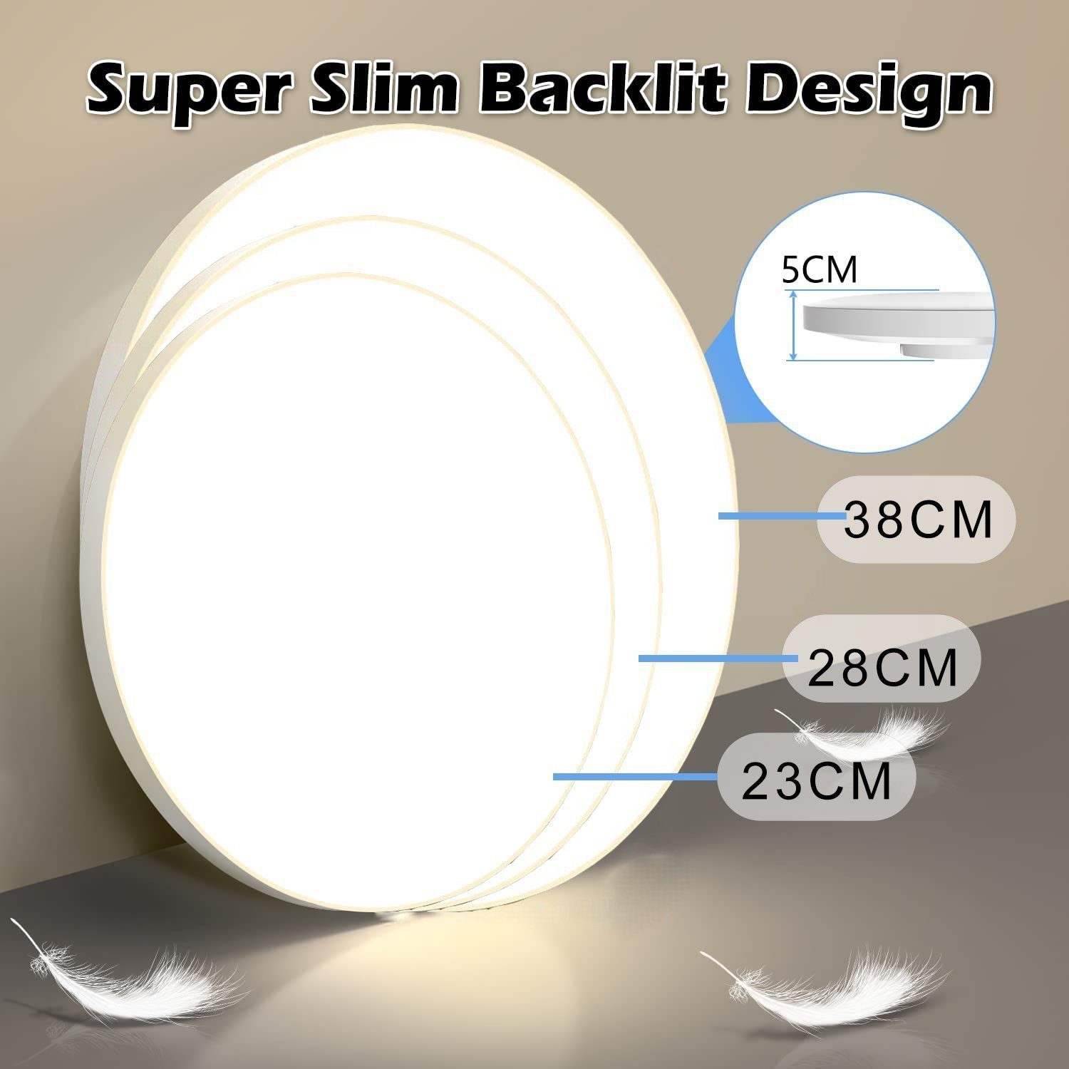 IBETTER Deckenleuchte LED Deckenlampe Flach Rund Ø23cm IP65Badezimmer licht,20W Wohnzimmer, Bad-Leuchte Lampe Flur inkl Leuchtmittel 20W 6500K, weiß, Wohnzimmer-Leuchte Lampe Flur inkl Leuchtmittel, küchenlampe