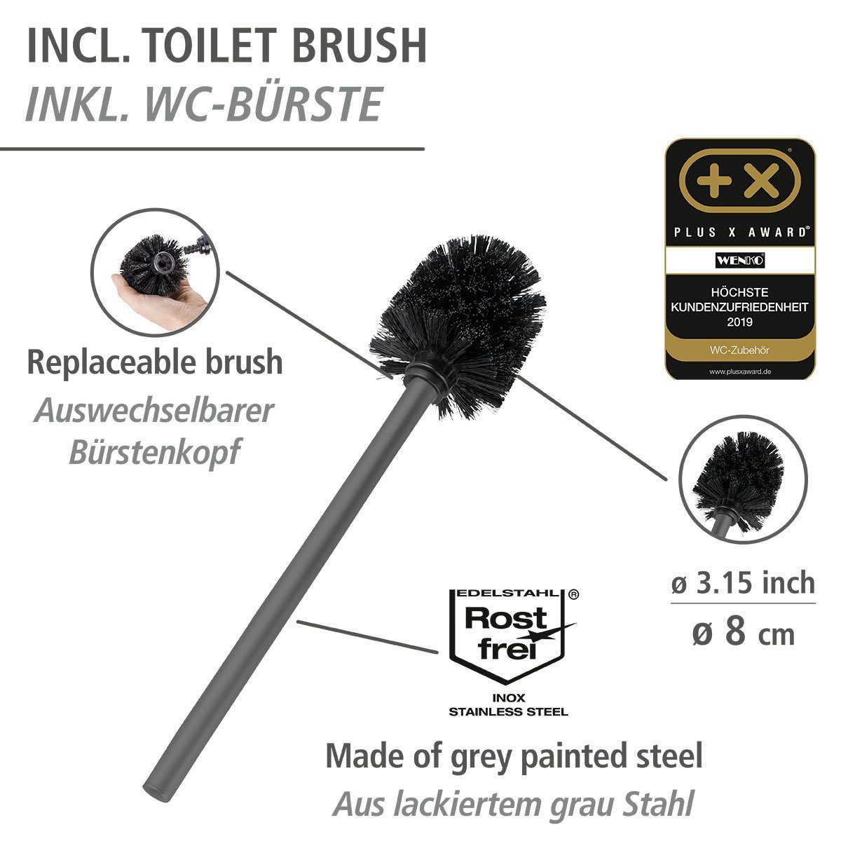WENKO WC-Garnitur Rivalta, grau, Platte aus Sicherheitsglas
