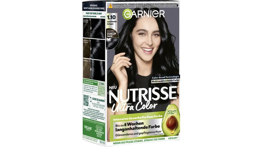 Garnier Nutrisse Ultra Color Intensive dauerhafte Haarfarbe 1.10 - leuchtendes schwarz