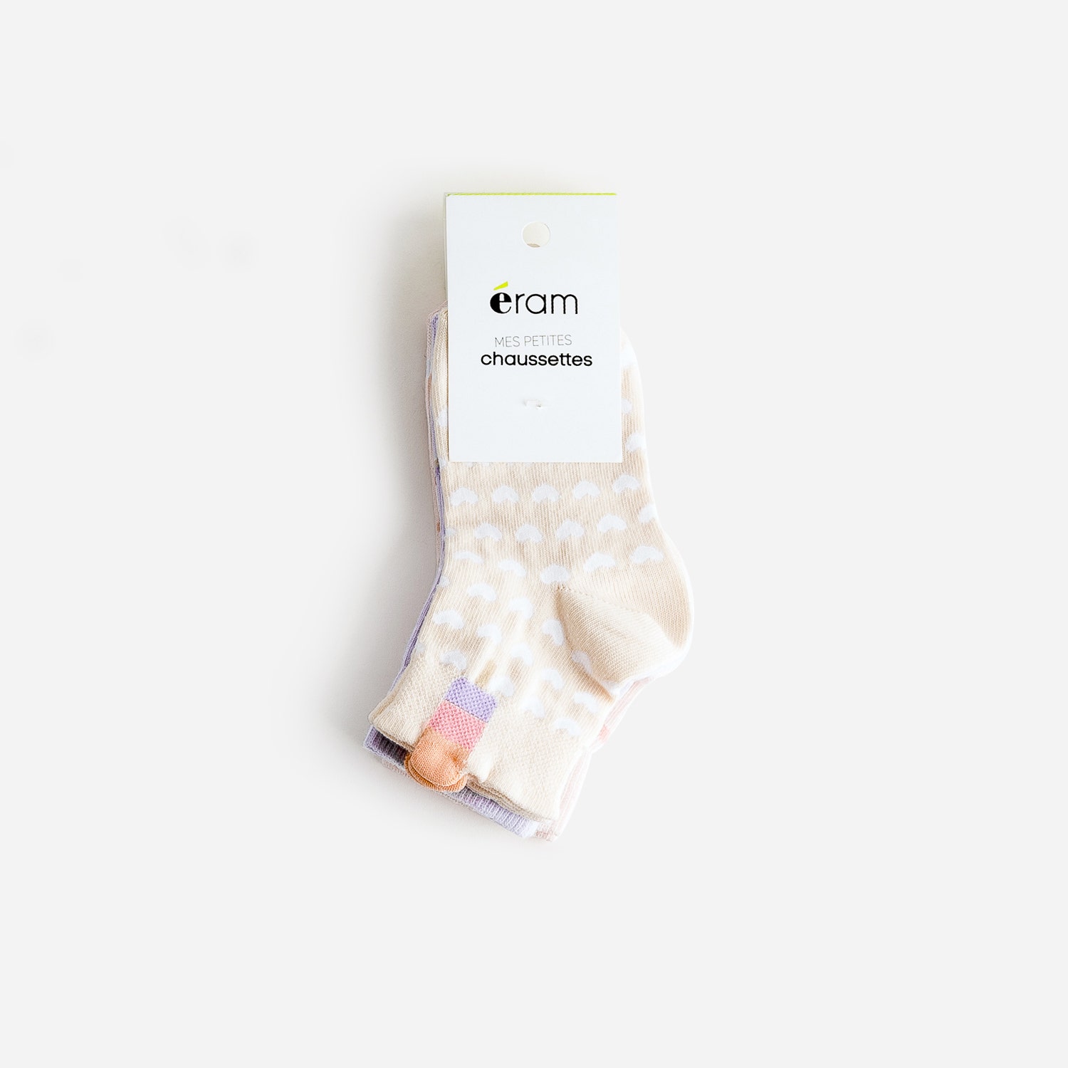 Chaussettes mi-hautes lilas, roses, jaune clair