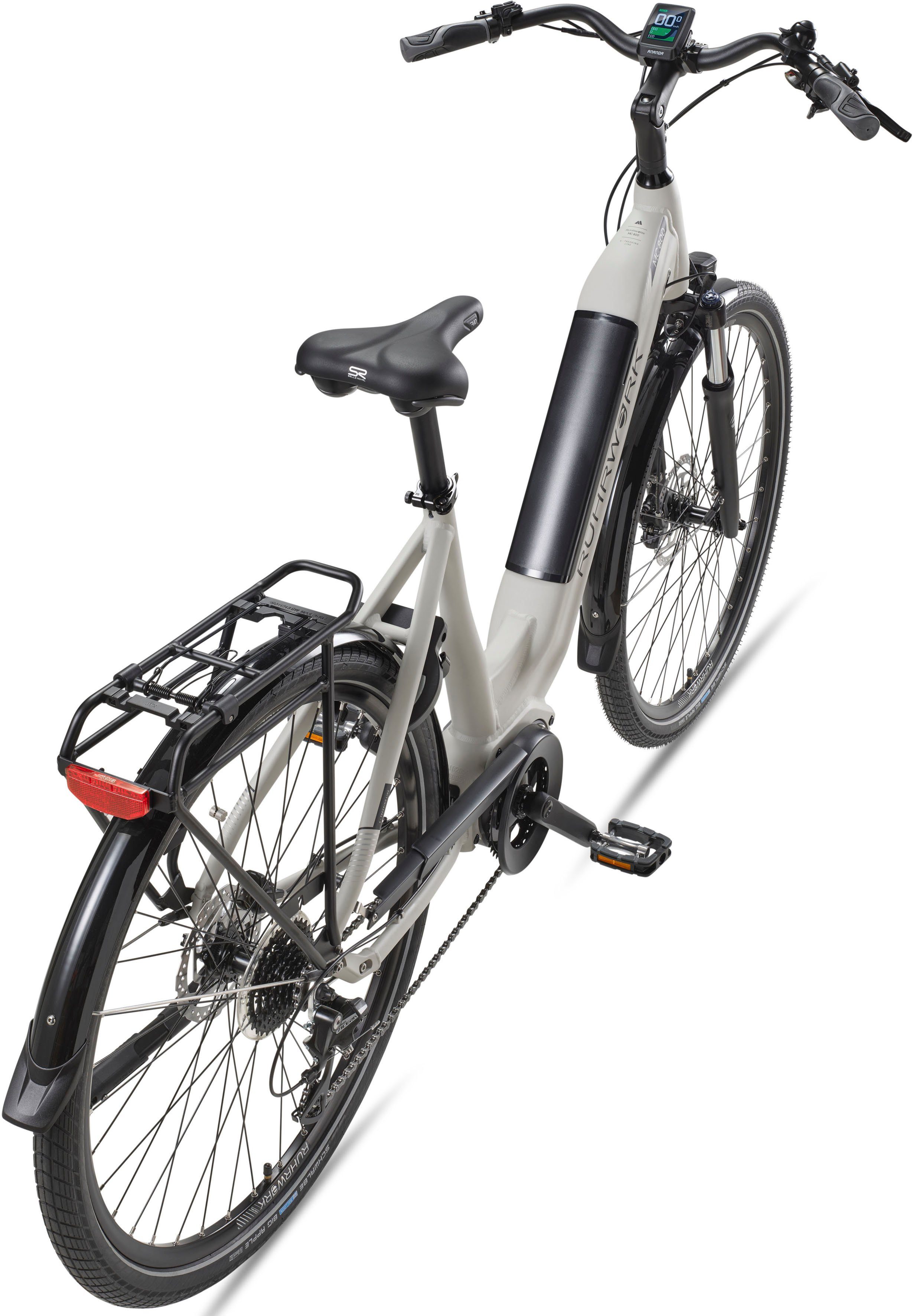 RUHRWERK E-Bike MC 800, 8 Gang Shimano Acera Schaltwerk, Kettenschaltung, Mittelmotor, 522 Wh Akku
