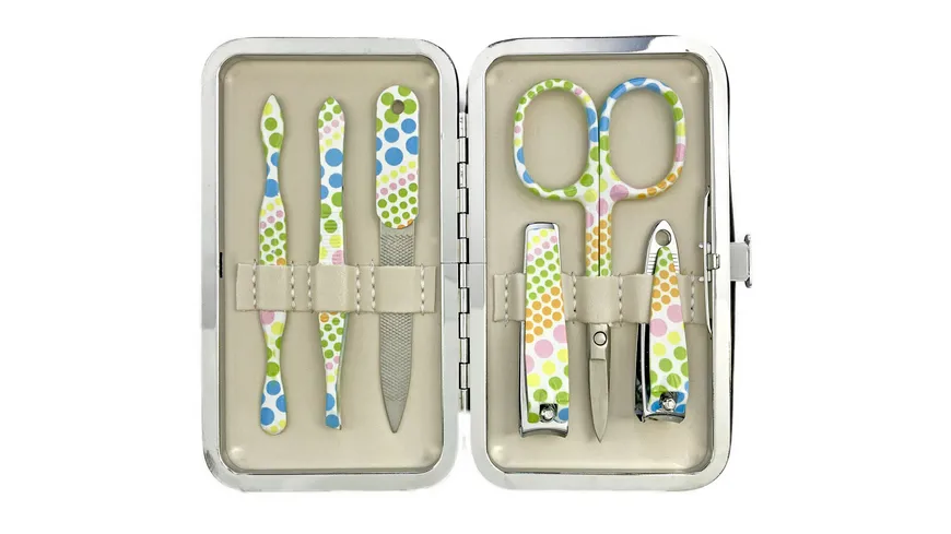 Rahmenmaniküre Etui, 6-teilig, Punkte, Glitzer Punkte, Glitzer
